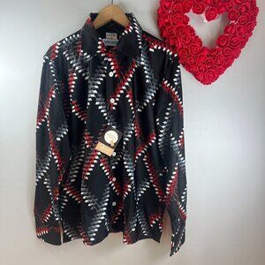 Qiana by DuPont Vintage Men's Dress Shirt  XL Black Abstract Nylon